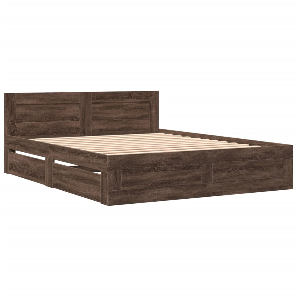 Bed Frame with Headboard without Mattress Brown Oak 160x200 cm