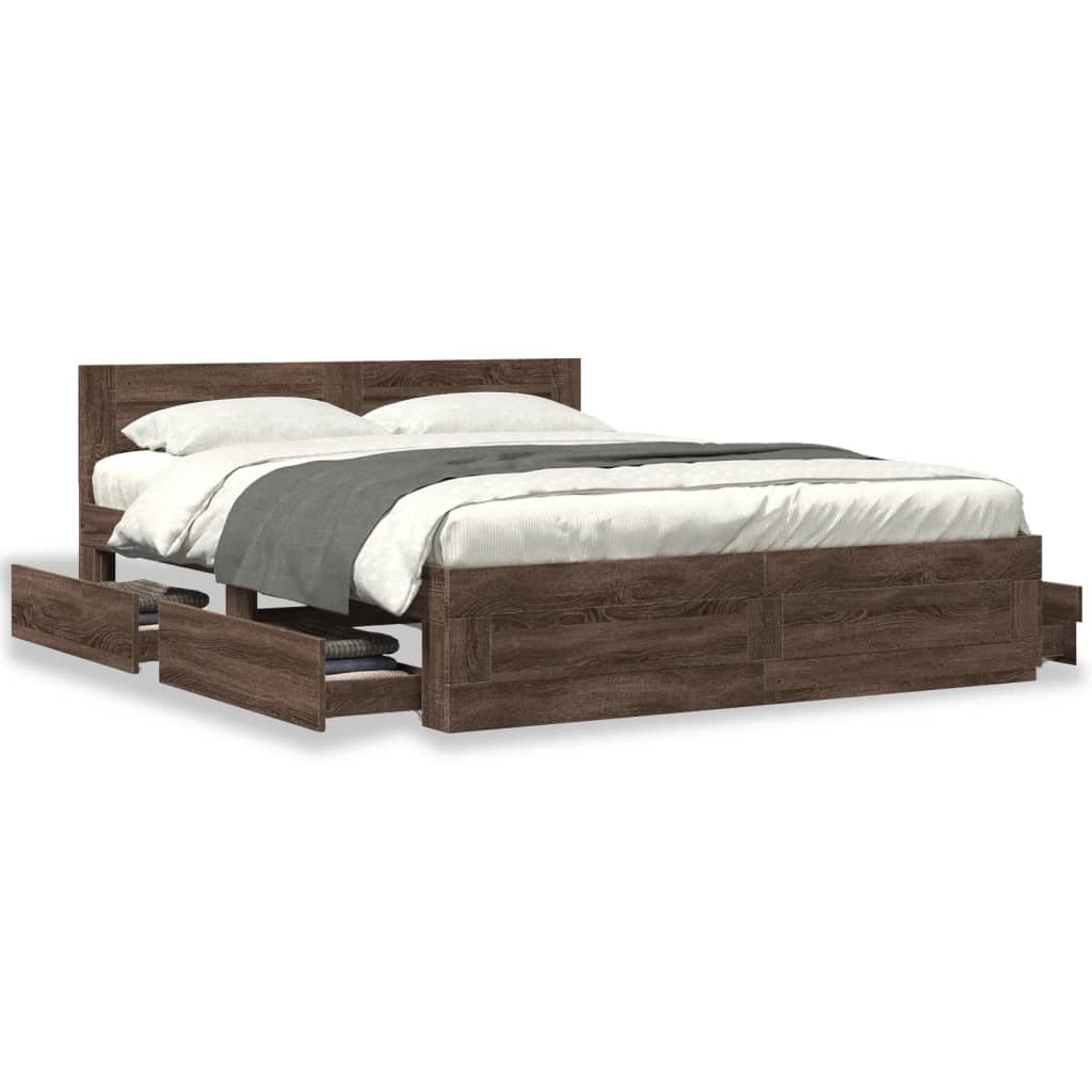 Bed Frame with Headboard without Mattress Brown Oak 160x200 cm