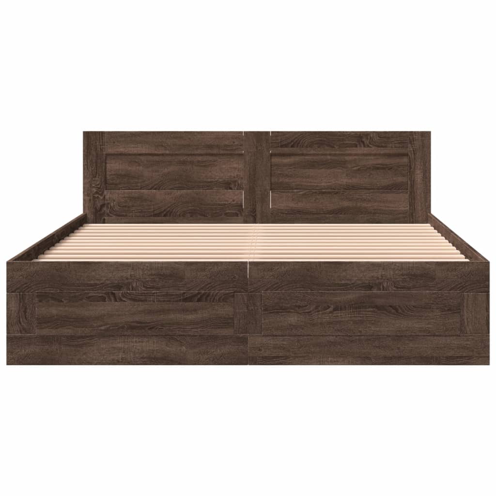 Bed Frame with Headboard without Mattress Brown Oak 160x200 cm