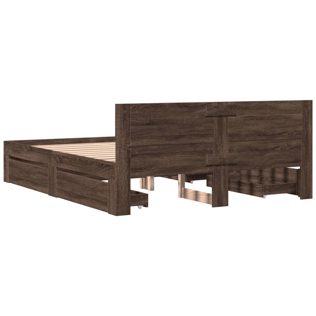 Bed Frame with Headboard without Mattress Brown Oak 160x200 cm