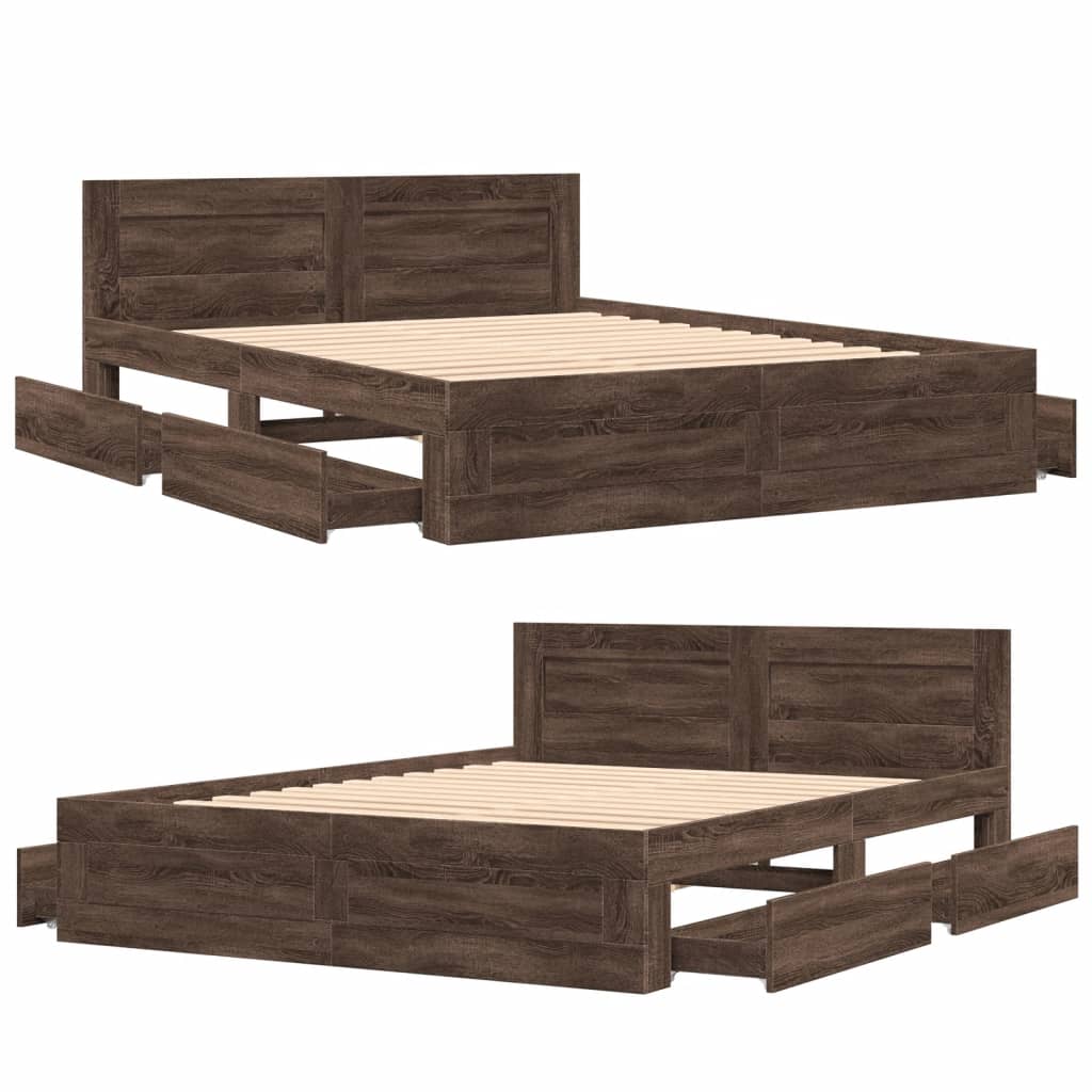 Bed Frame with Headboard without Mattress Brown Oak 160x200 cm