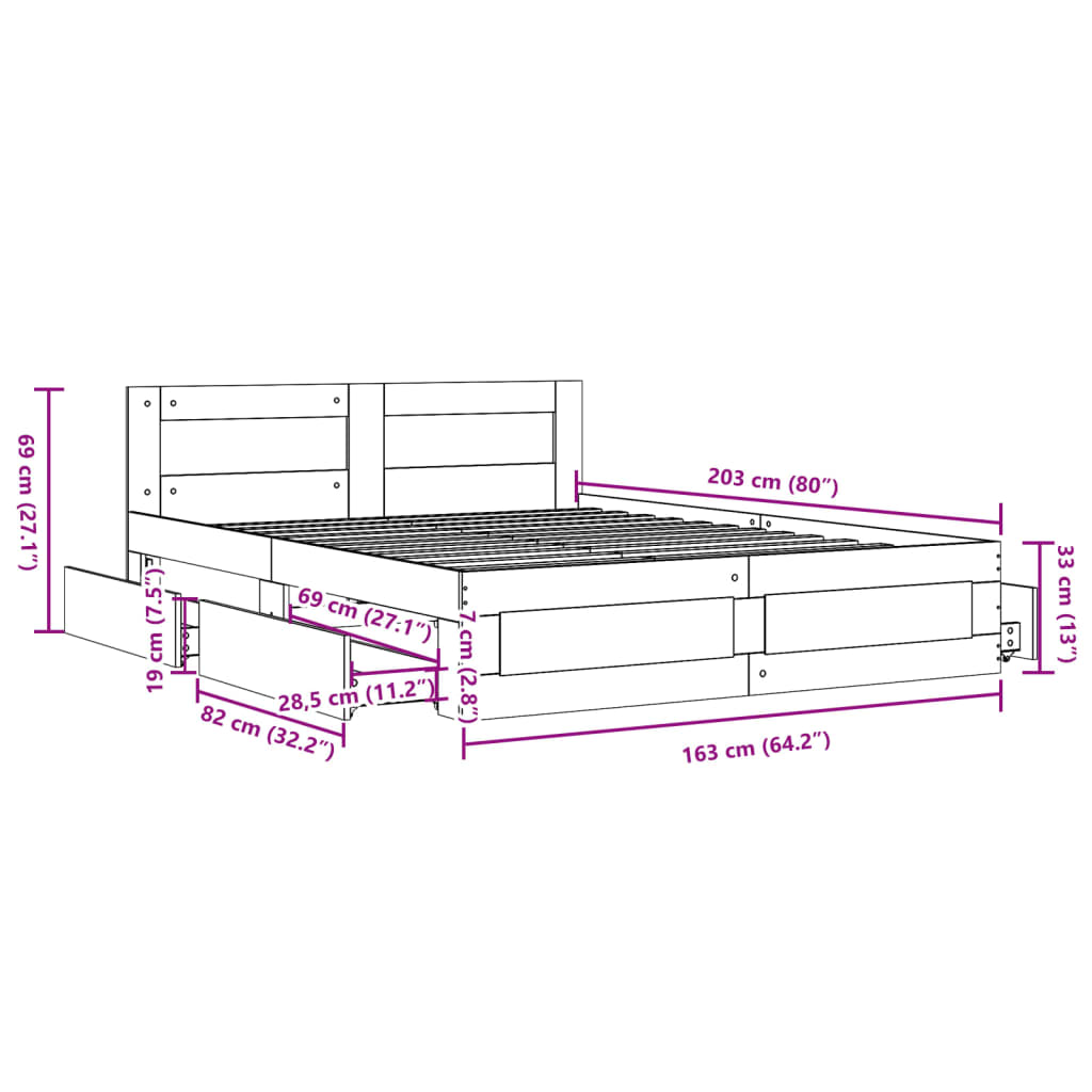 Bed Frame with Headboard without Mattress Brown Oak 160x200 cm