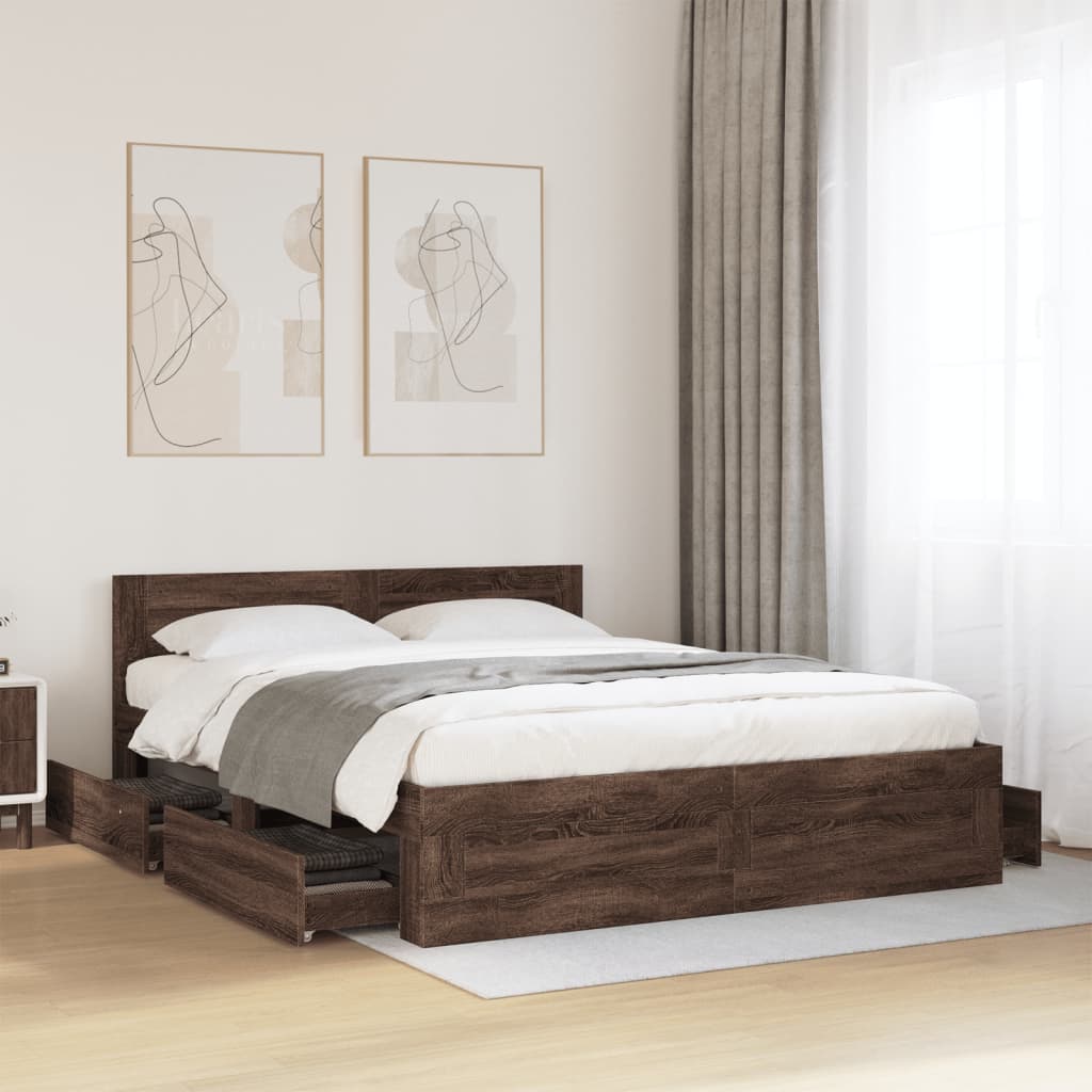 Bed Frame with Headboard without Mattress Brown Oak 160x200 cm