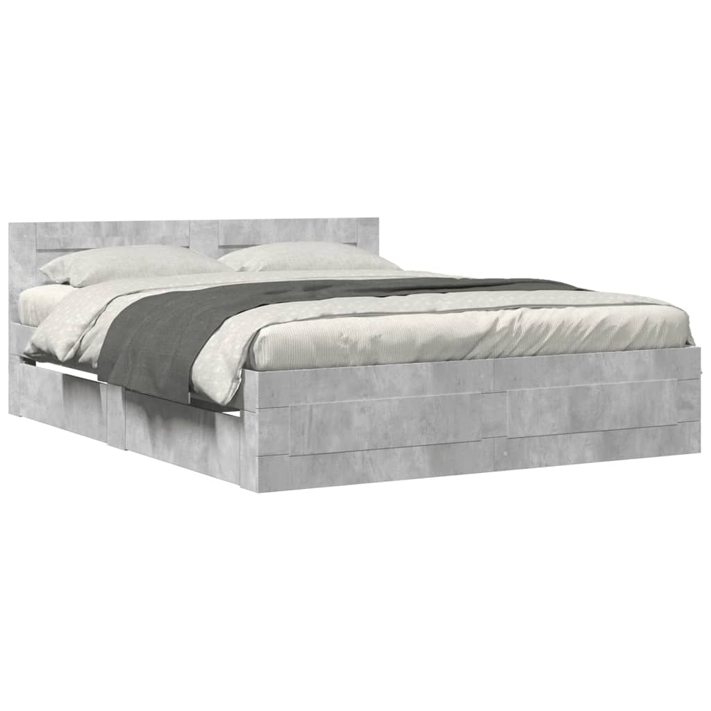 Bed Frame with Headboard without Mattress Concrete Grey 150x200 cm King Size