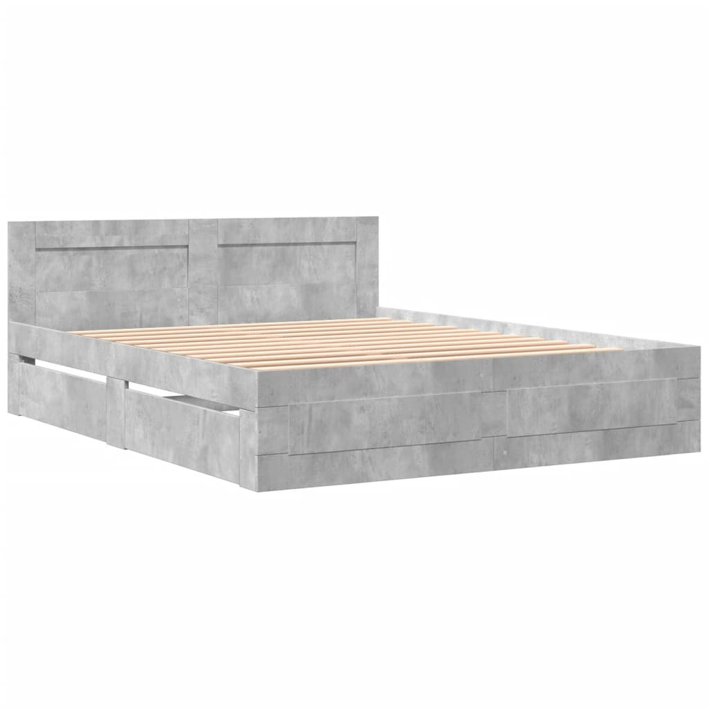 Bed Frame with Headboard without Mattress Concrete Grey 150x200 cm King Size