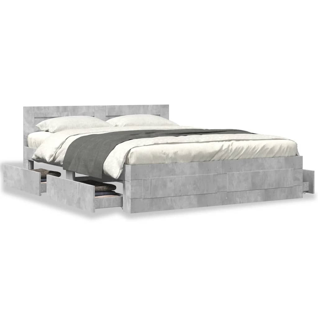 Bed Frame with Headboard without Mattress Concrete Grey 150x200 cm King Size