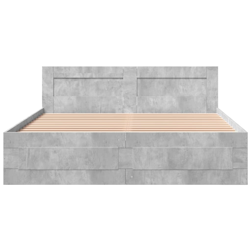 Bed Frame with Headboard without Mattress Concrete Grey 150x200 cm King Size