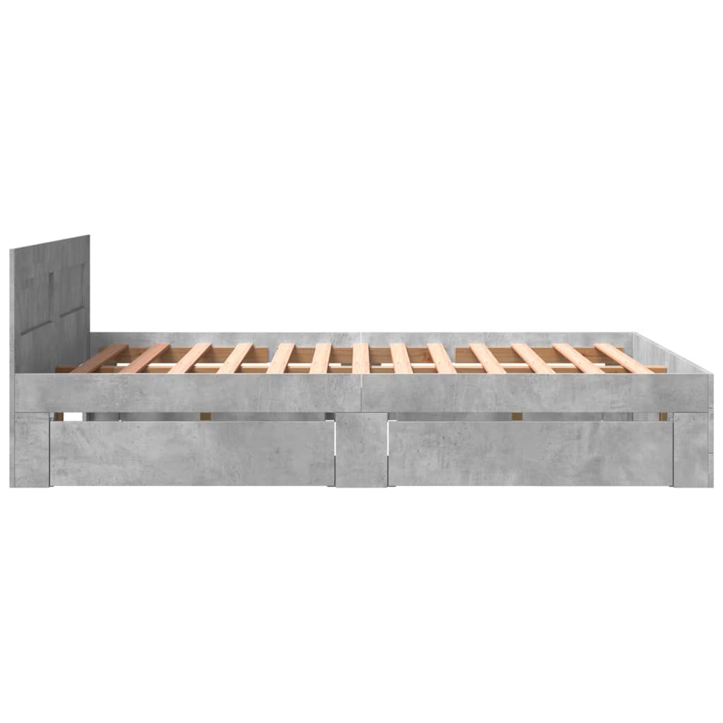 Bed Frame with Headboard without Mattress Concrete Grey 150x200 cm King Size