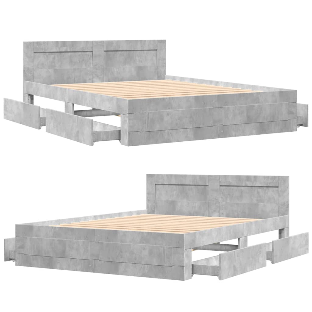 Bed Frame with Headboard without Mattress Concrete Grey 150x200 cm King Size