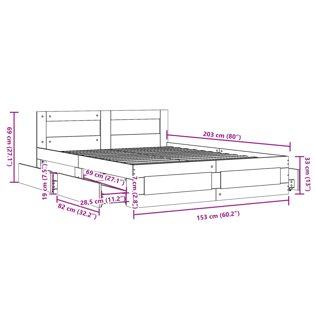 Bed Frame with Headboard without Mattress Concrete Grey 150x200 cm King Size