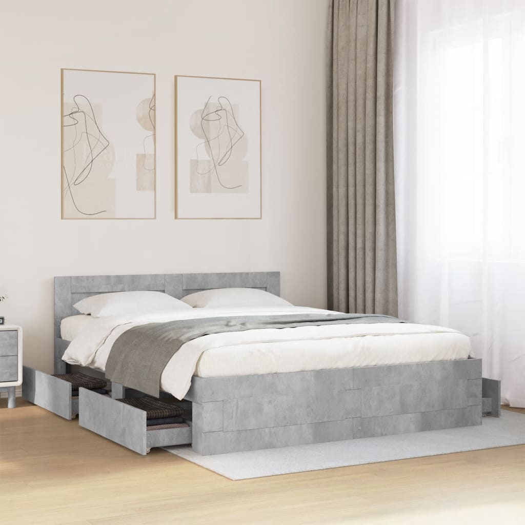 Bed Frame with Headboard without Mattress Concrete Grey 150x200 cm King Size