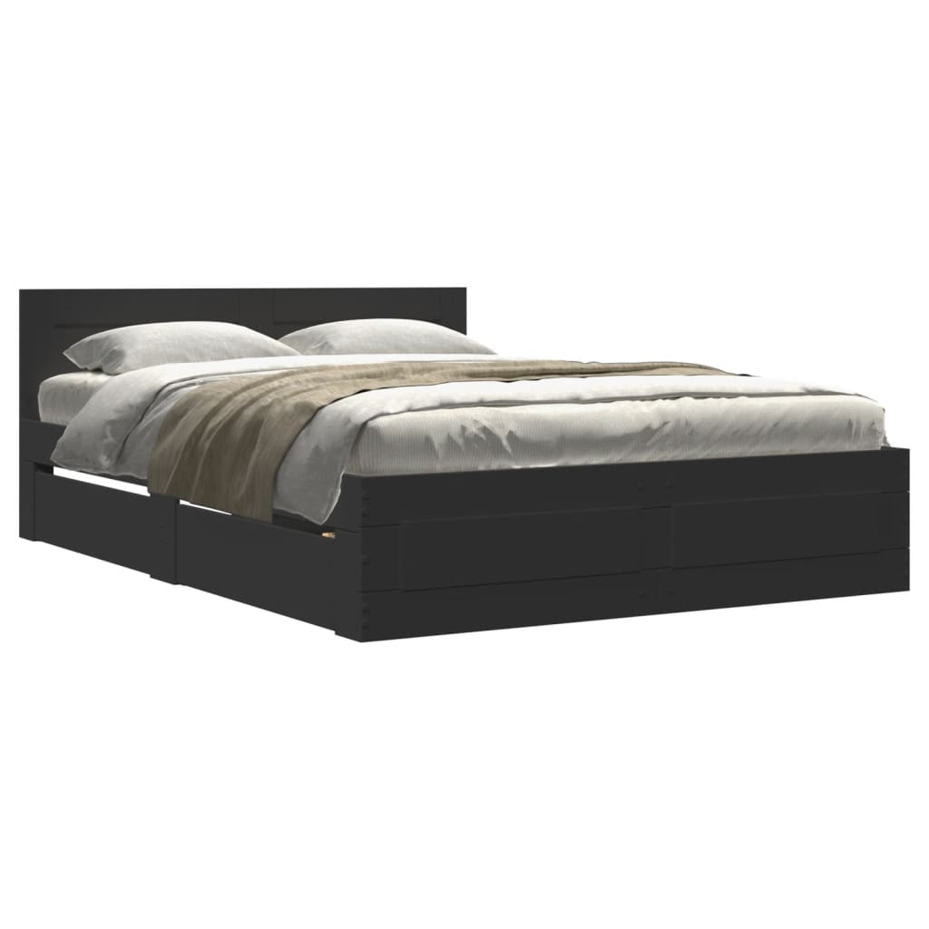 Bed Frame with Headboard without Mattress Black 140x200 cm