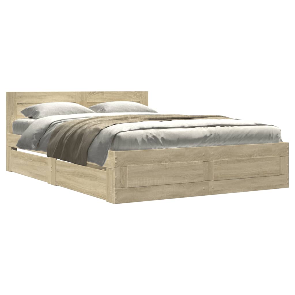 Bed Frame with Headboard without Mattress Sonoma Oak 140x200 cm