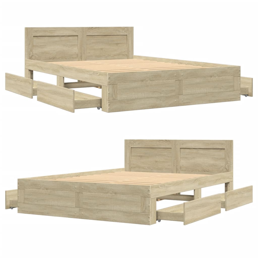 Bed Frame with Headboard without Mattress Sonoma Oak 140x200 cm