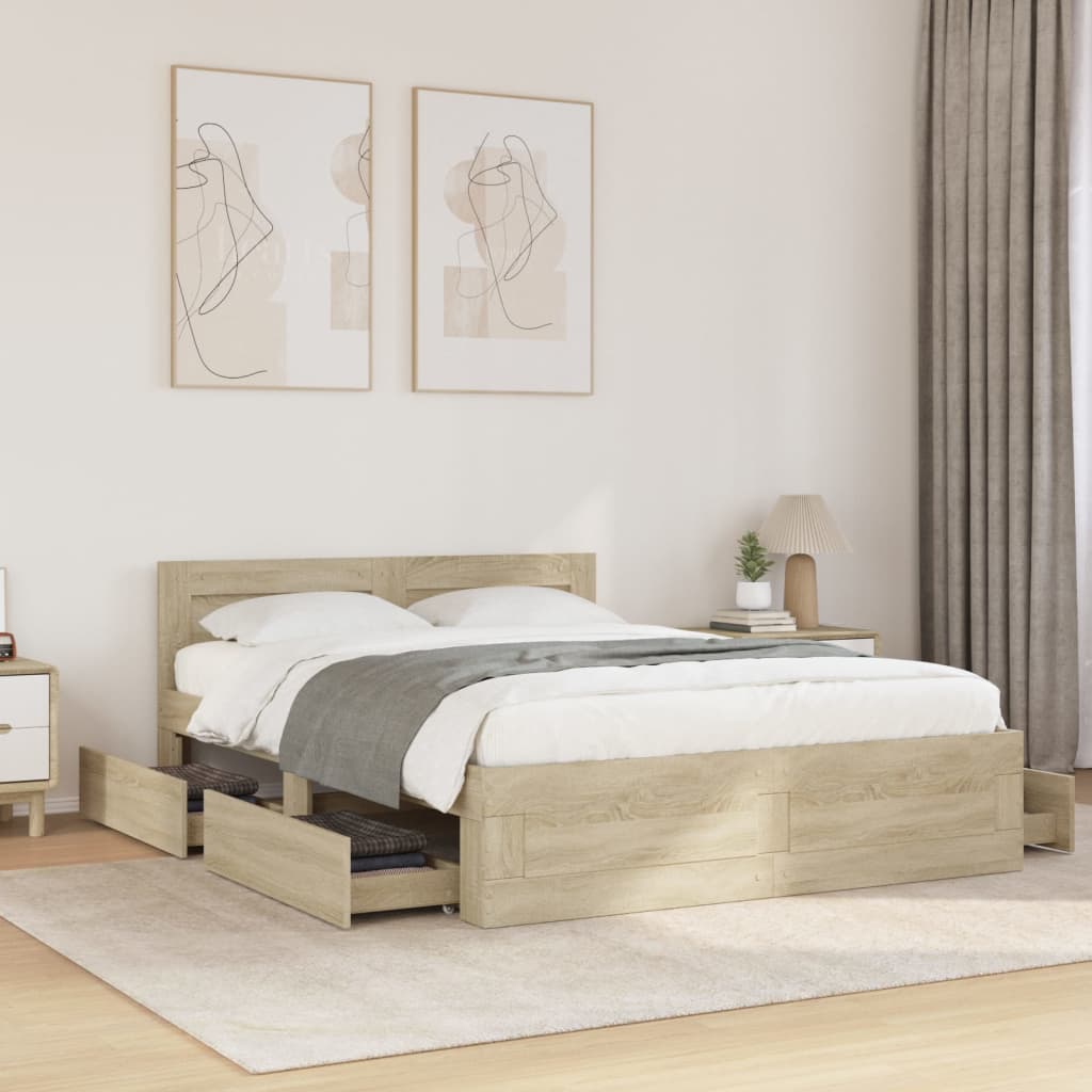 Bed Frame with Headboard without Mattress Sonoma Oak 140x200 cm