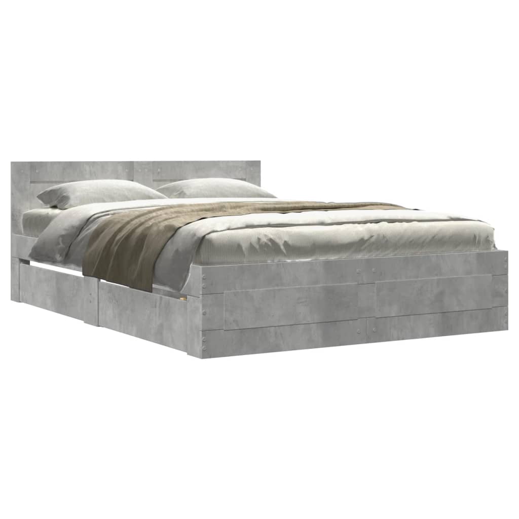 Bed Frame with Headboard without Mattress Concrete Grey 140x200 cm