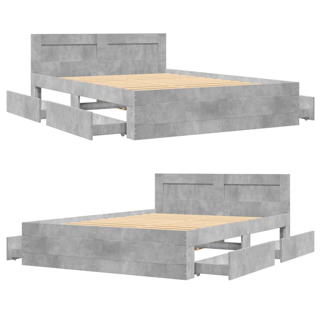 Bed Frame with Headboard without Mattress Concrete Grey 140x200 cm