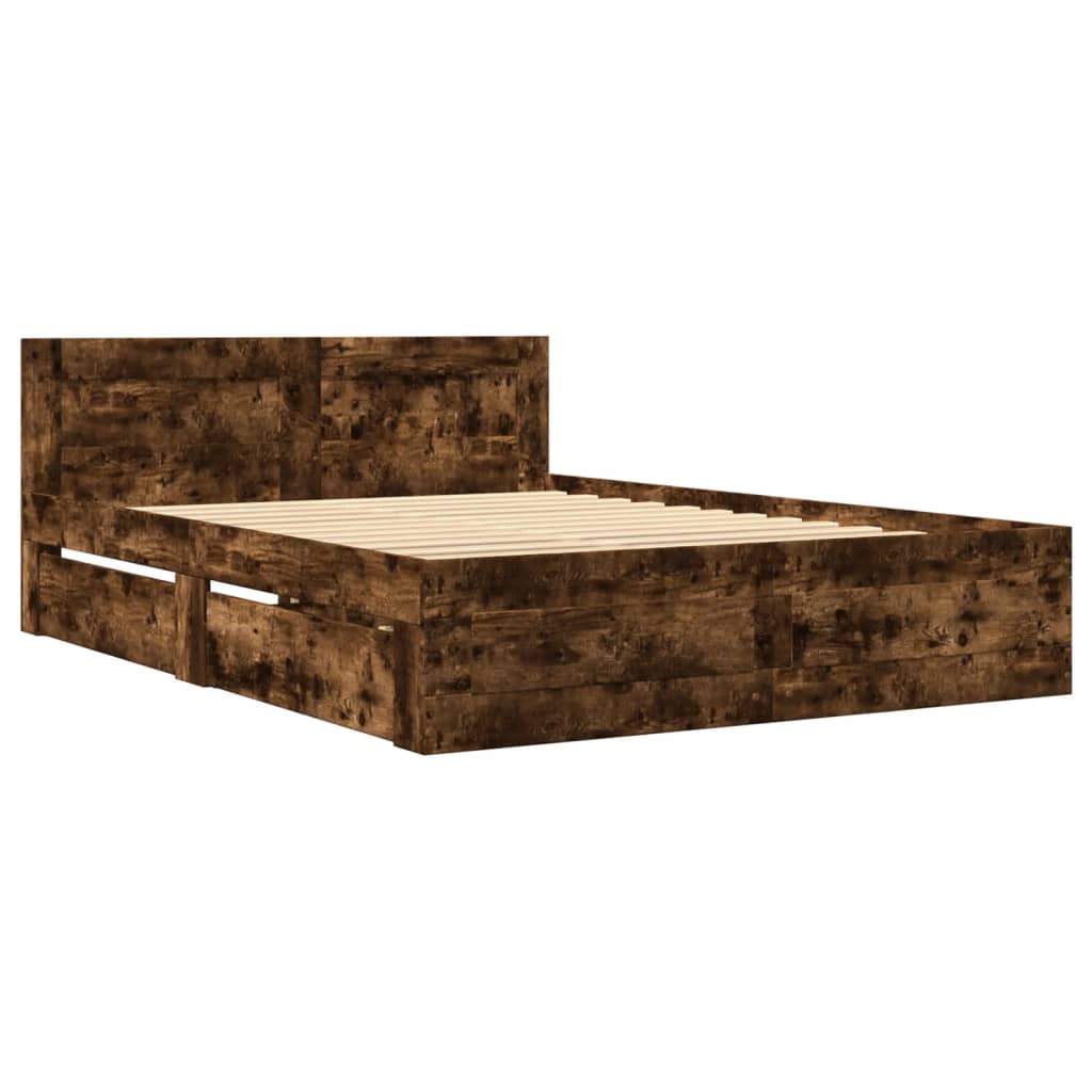 Bed Frame with Headboard without Mattress Smoked Oak 140x200 cm