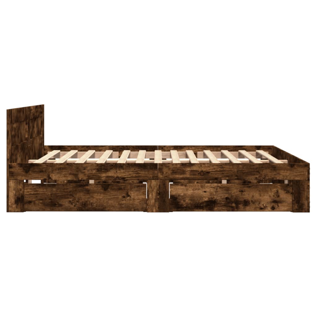 Bed Frame with Headboard without Mattress Smoked Oak 140x200 cm