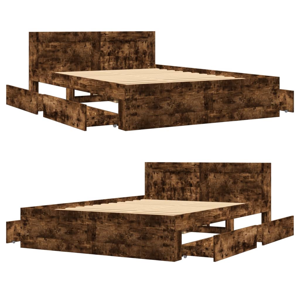 Bed Frame with Headboard without Mattress Smoked Oak 140x200 cm