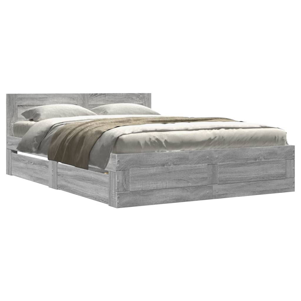 Bed Frame with Headboard without Mattress Grey Sonoma 140x200 cm
