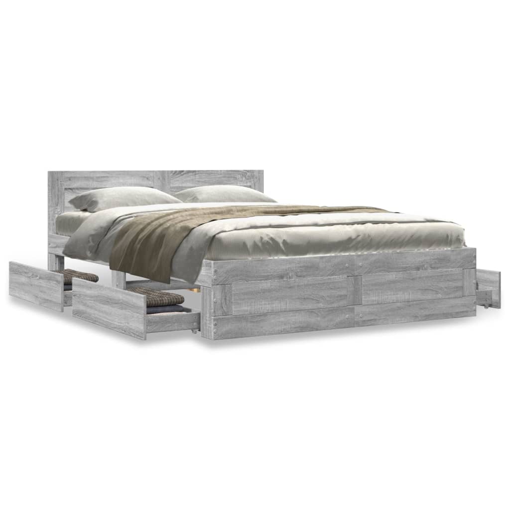 Bed Frame with Headboard without Mattress Grey Sonoma 140x200 cm