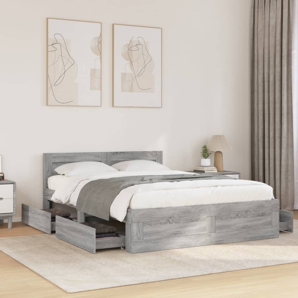 Bed Frame with Headboard without Mattress Grey Sonoma 140x200 cm