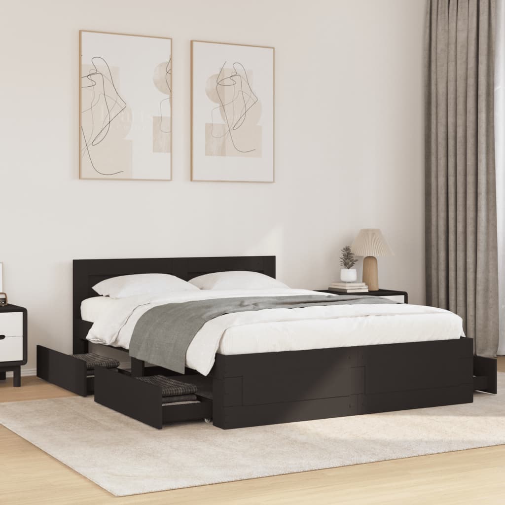 Bed Frame with Headboard without Mattress Black 120x200 cm