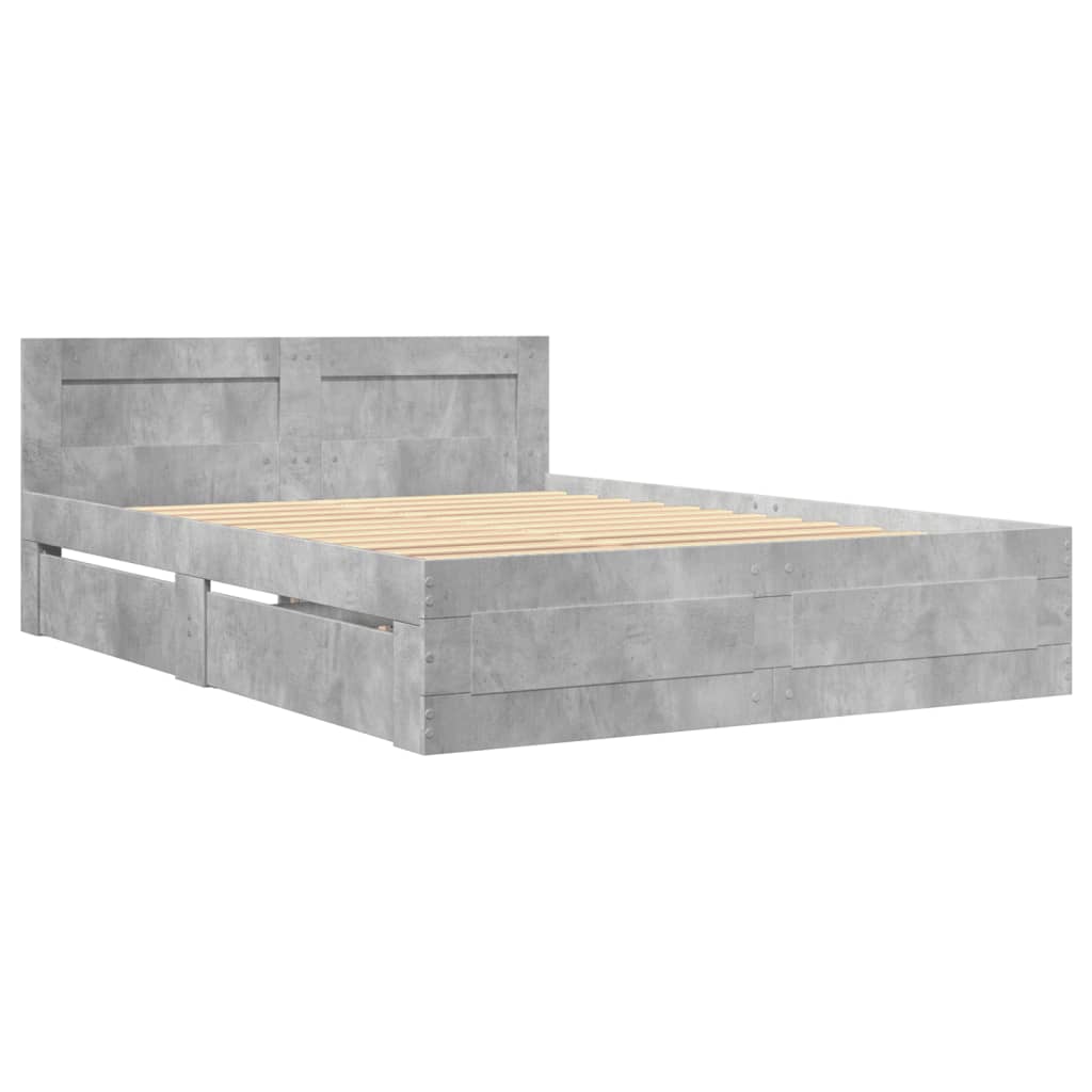 Bed Frame with Headboard without Mattress Concrete Grey 120x200 cm