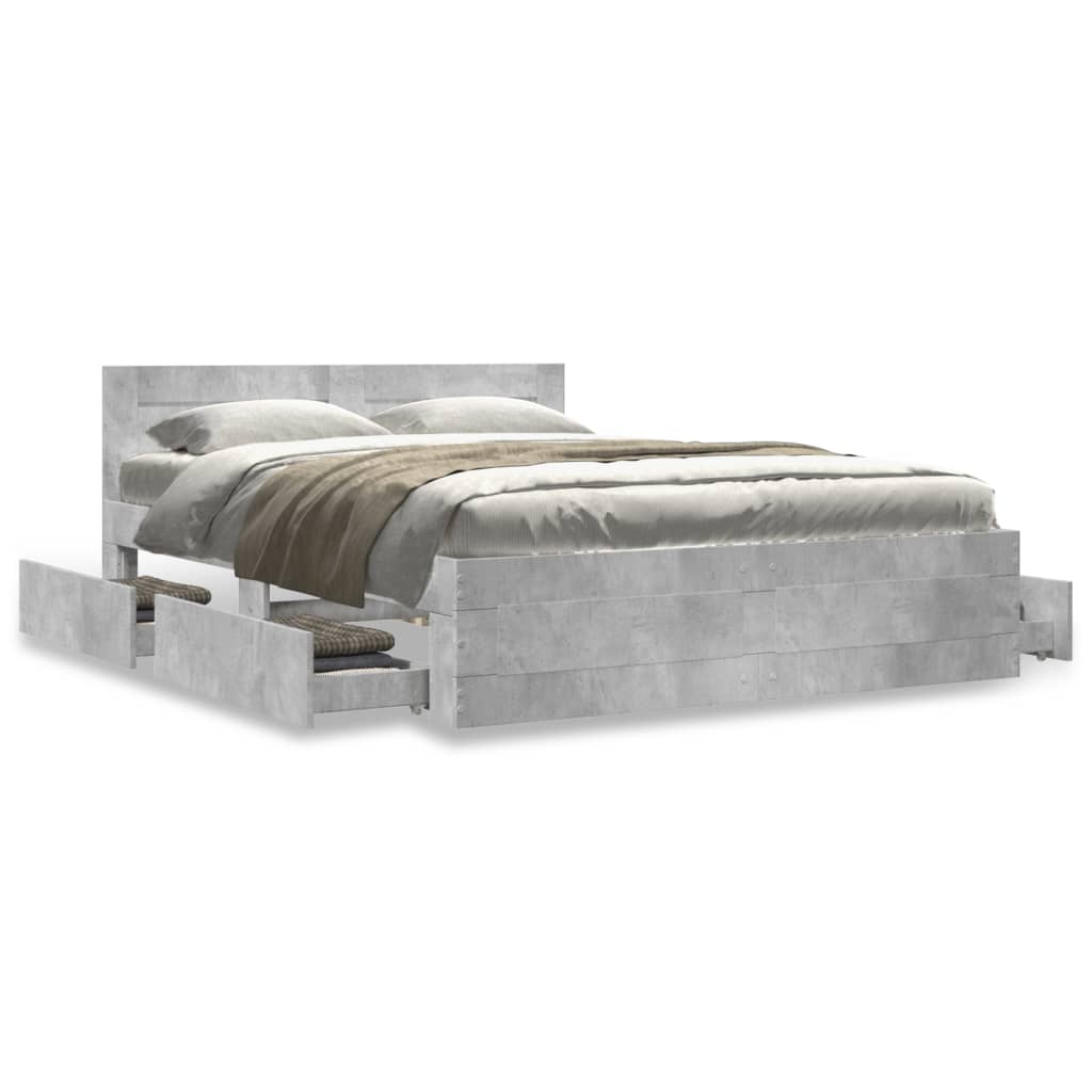Bed Frame with Headboard without Mattress Concrete Grey 120x200 cm