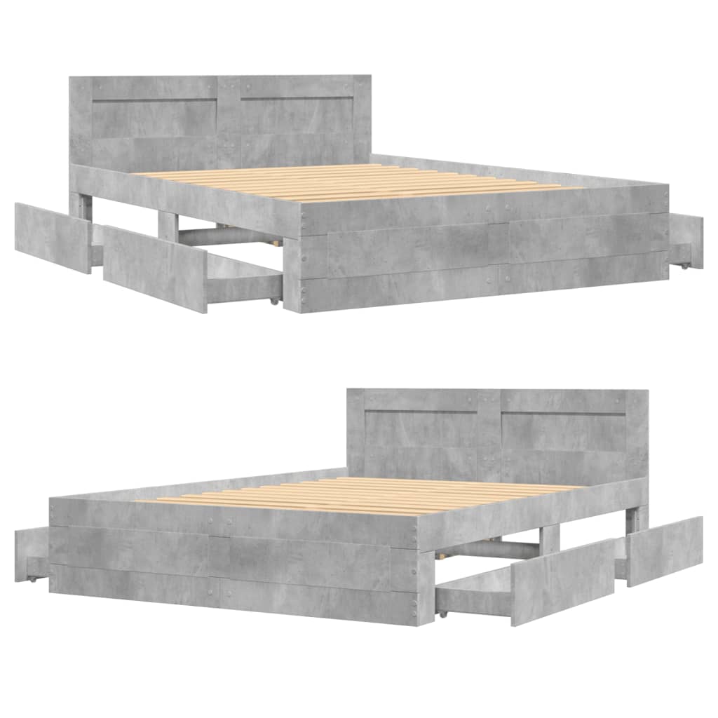 Bed Frame with Headboard without Mattress Concrete Grey 120x200 cm