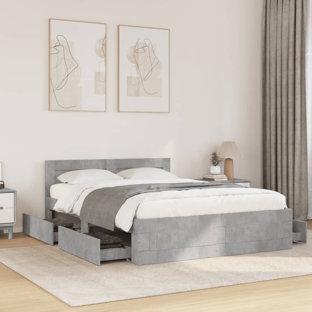 Bed Frame with Headboard without Mattress Concrete Grey 120x200 cm