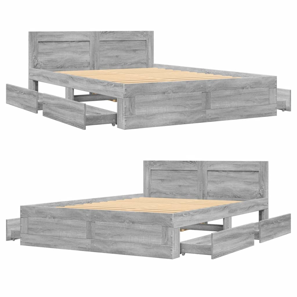 Bed Frame with Headboard without Mattress Grey Sonoma 120x200 cm