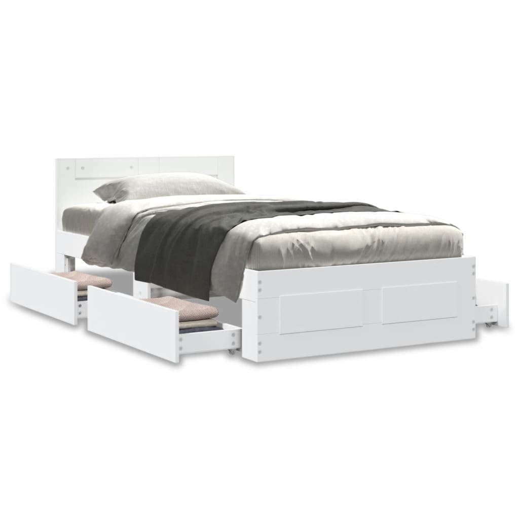 Bed Frame with Headboard without Mattress White 100x200 cm