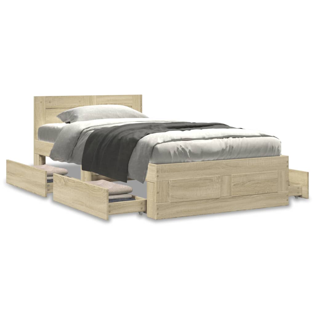 Bed Frame with Headboard without Mattress Sonoma Oak 100x200 cm