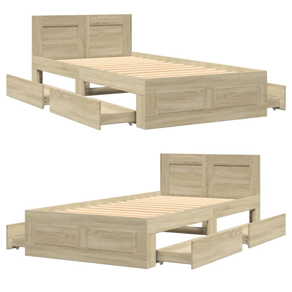 Bed Frame with Headboard without Mattress Sonoma Oak 100x200 cm