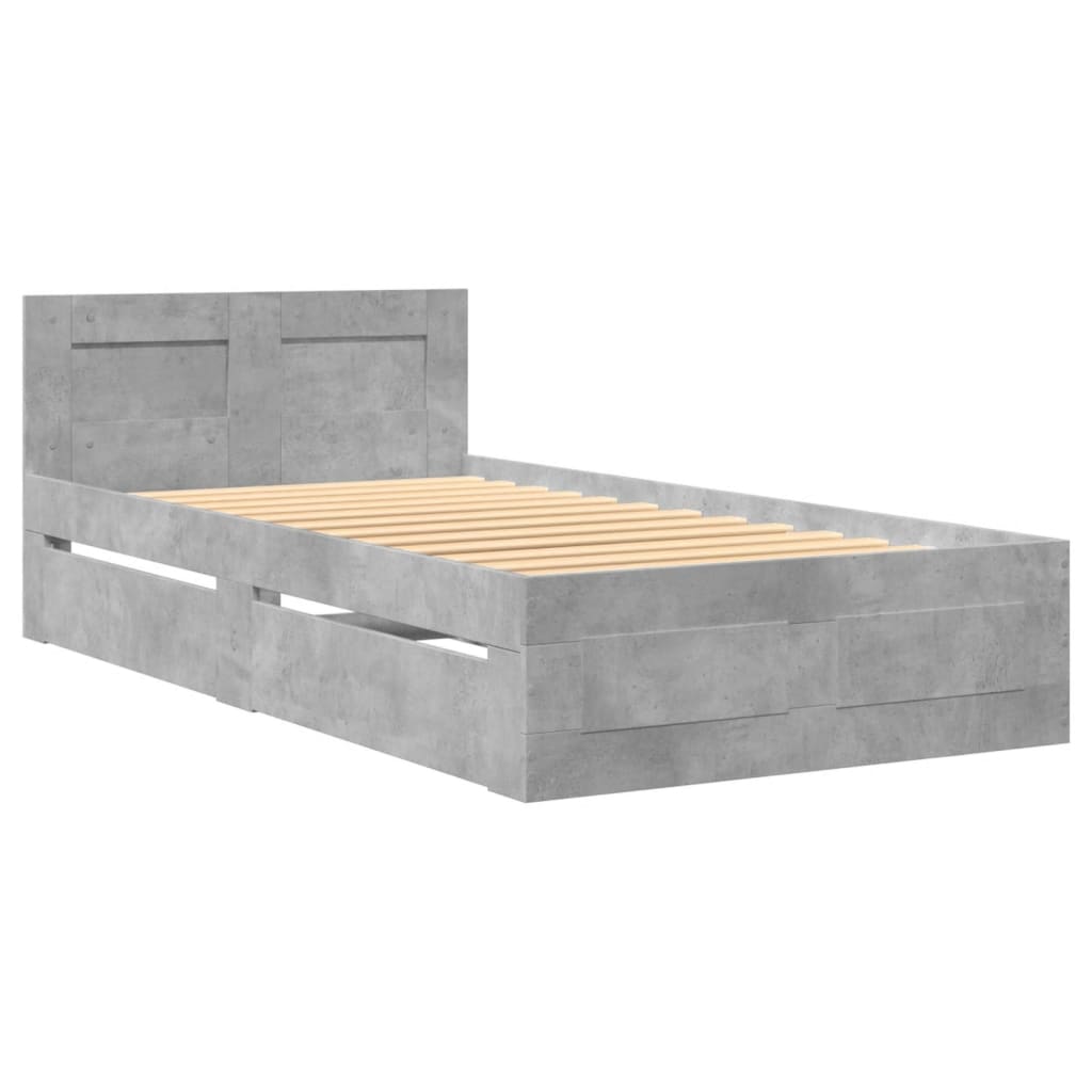 Bed Frame with Headboard without Mattress Concrete Grey 100x200 cm