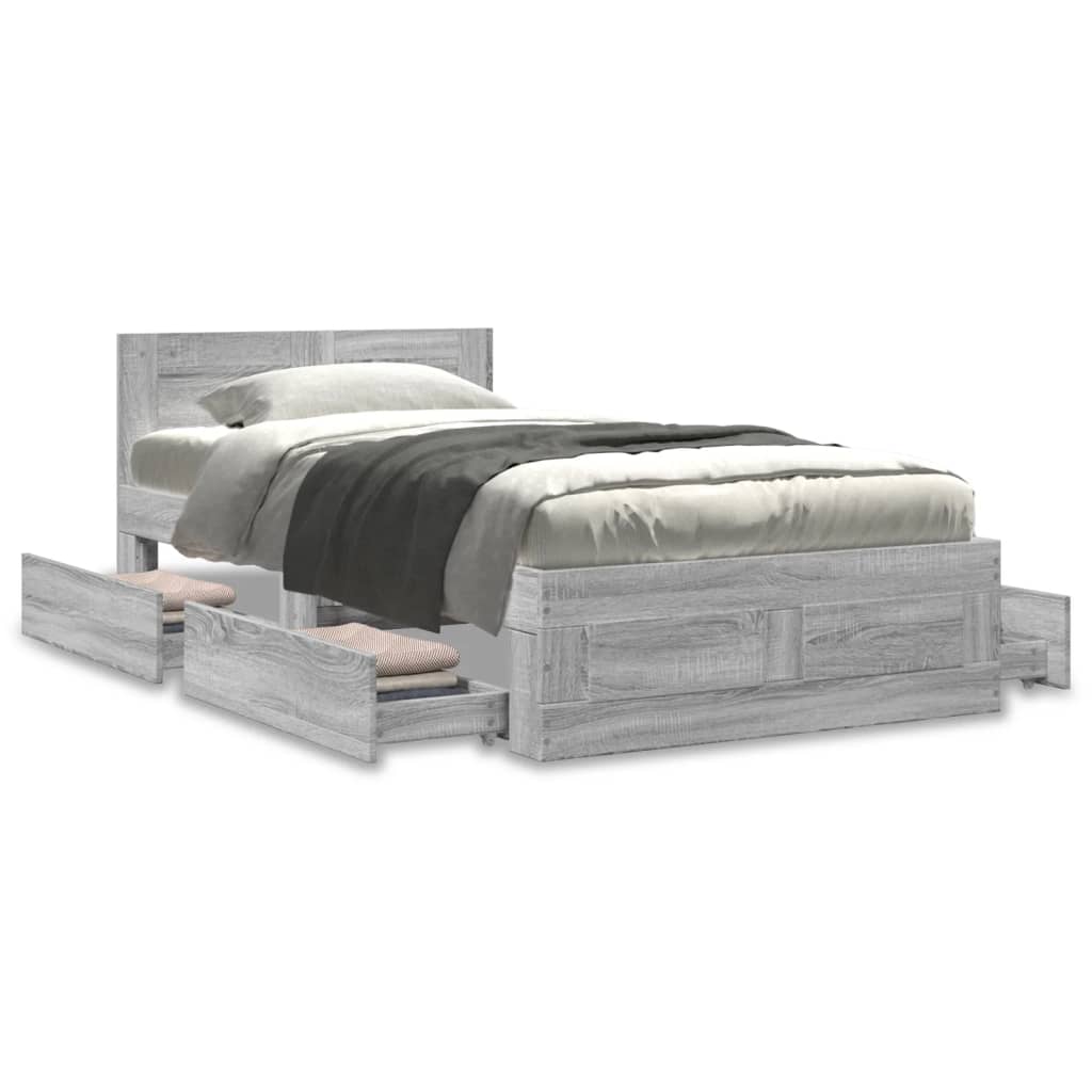 Bed Frame with Headboard without Mattress Concrete Grey 100x200 cm