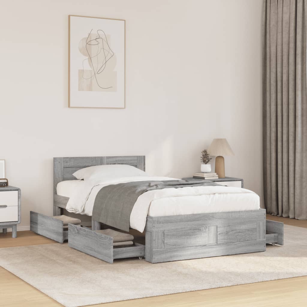Bed Frame with Headboard without Mattress Concrete Grey 100x200 cm