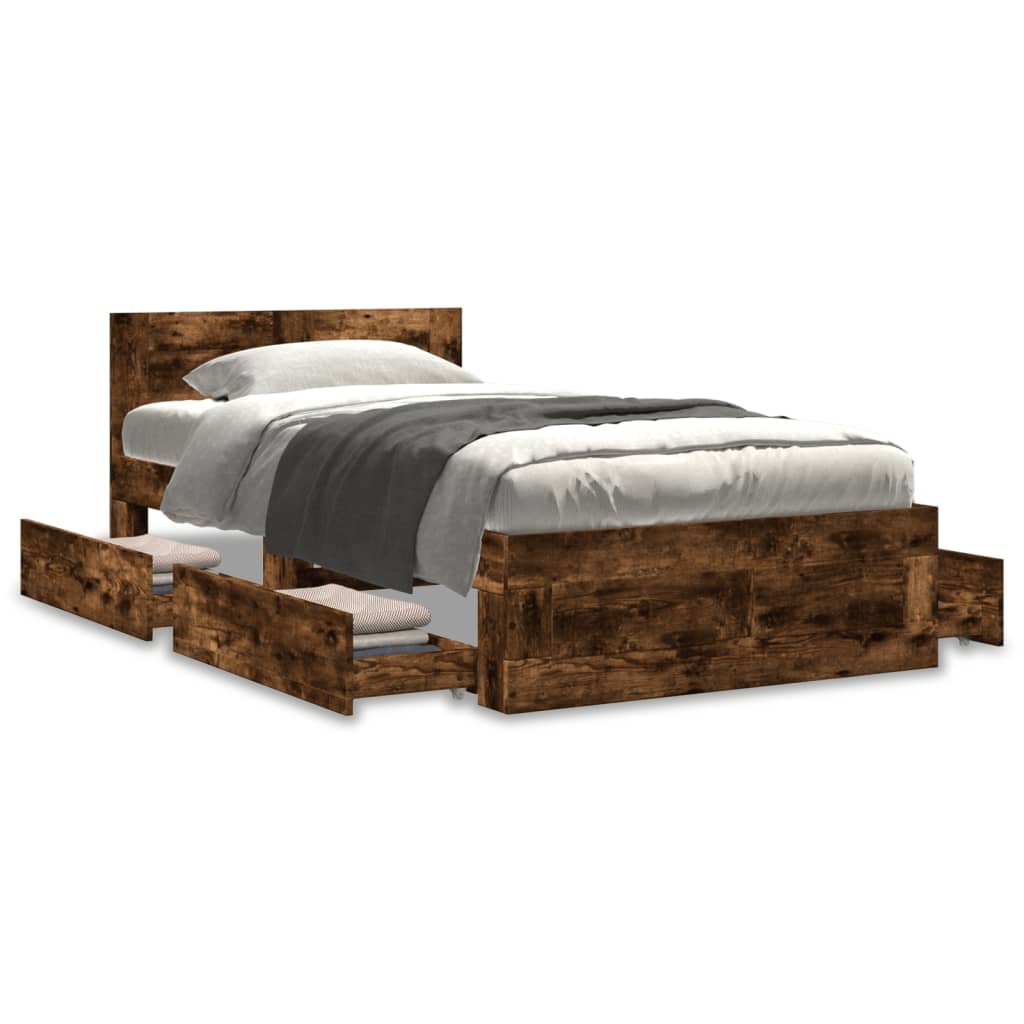 Bed Frame with Headboard without Mattress Smoked Oak 100x200 cm