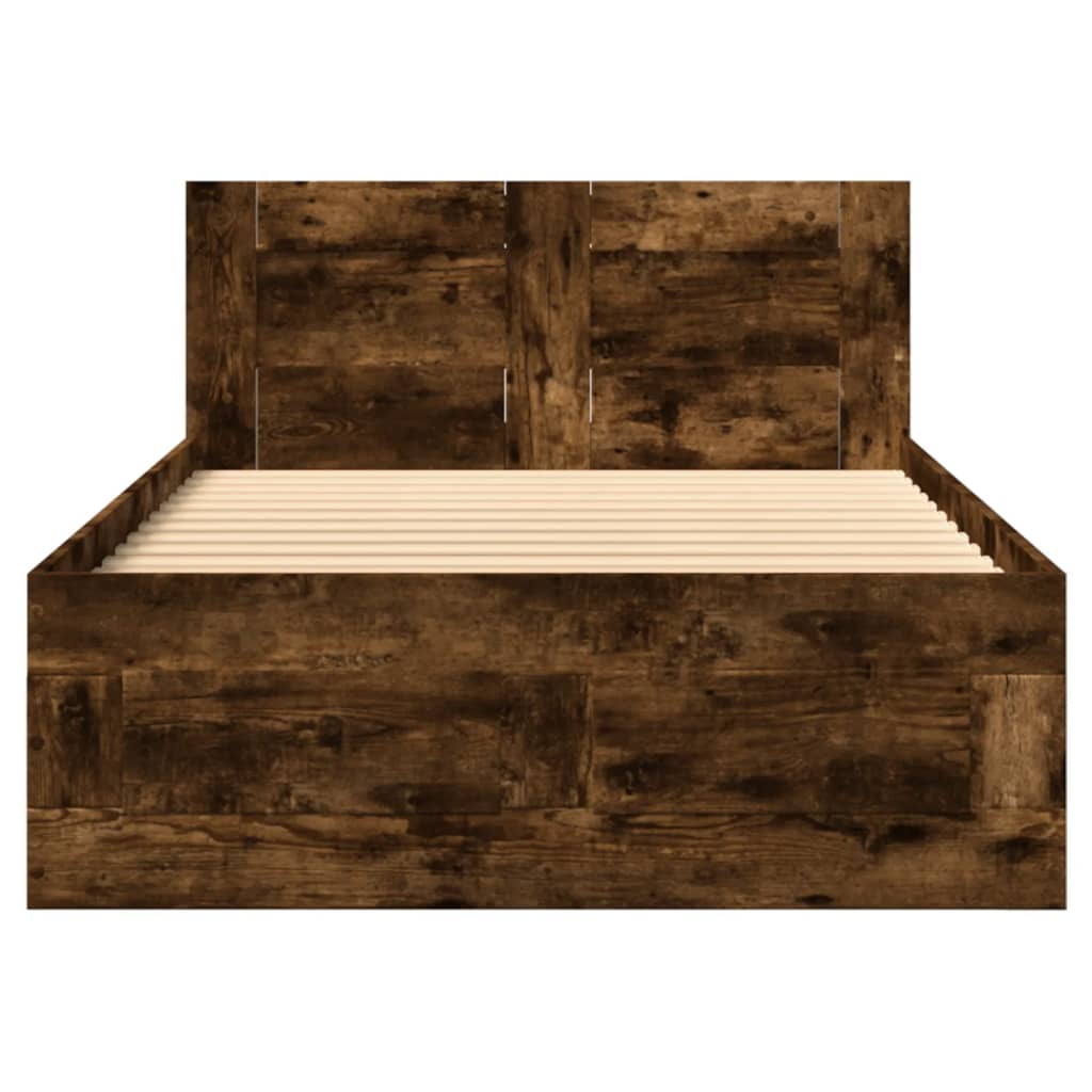 Bed Frame with Headboard without Mattress Smoked Oak 100x200 cm