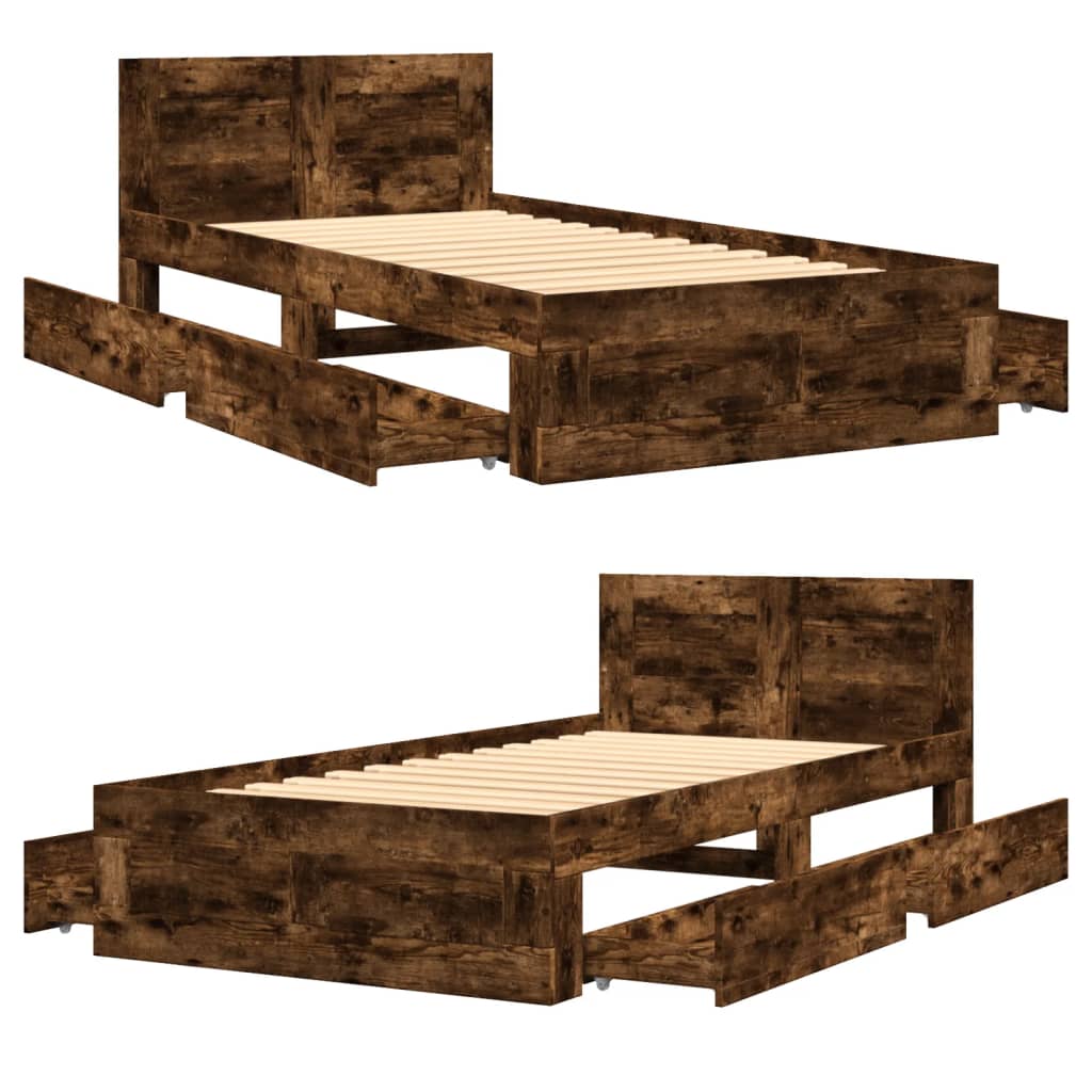 Bed Frame with Headboard without Mattress Smoked Oak 100x200 cm