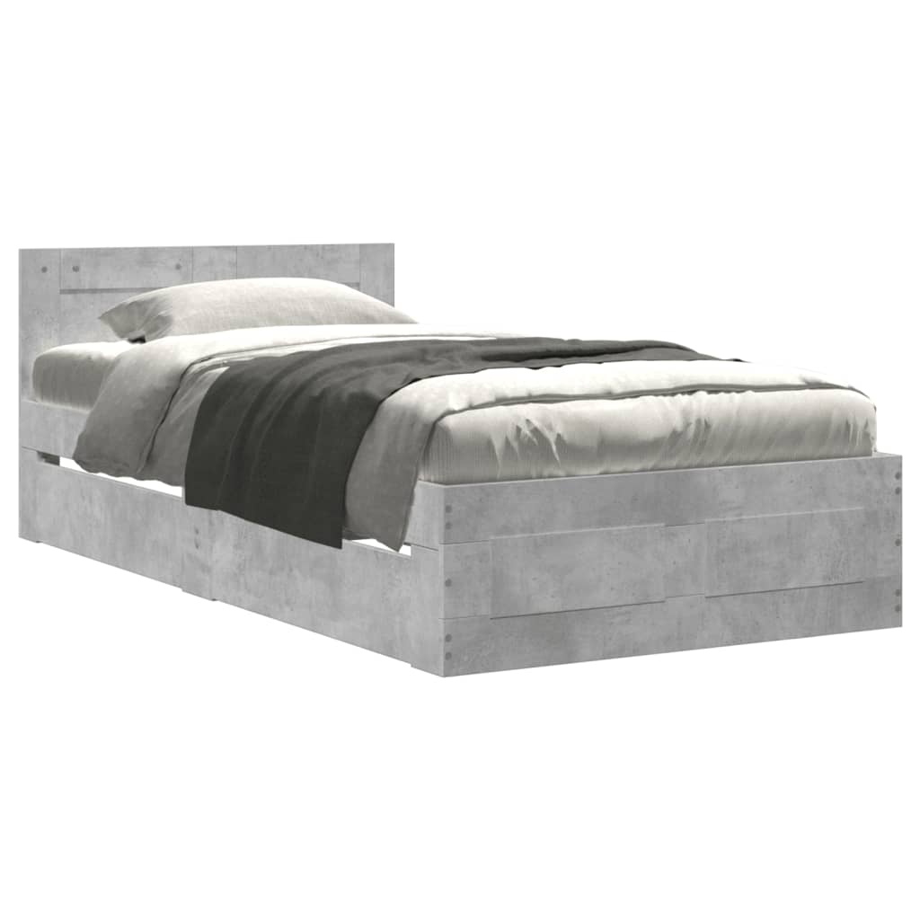 Bed Frame with Headboard without Mattress Concrete Grey 90x200 cm