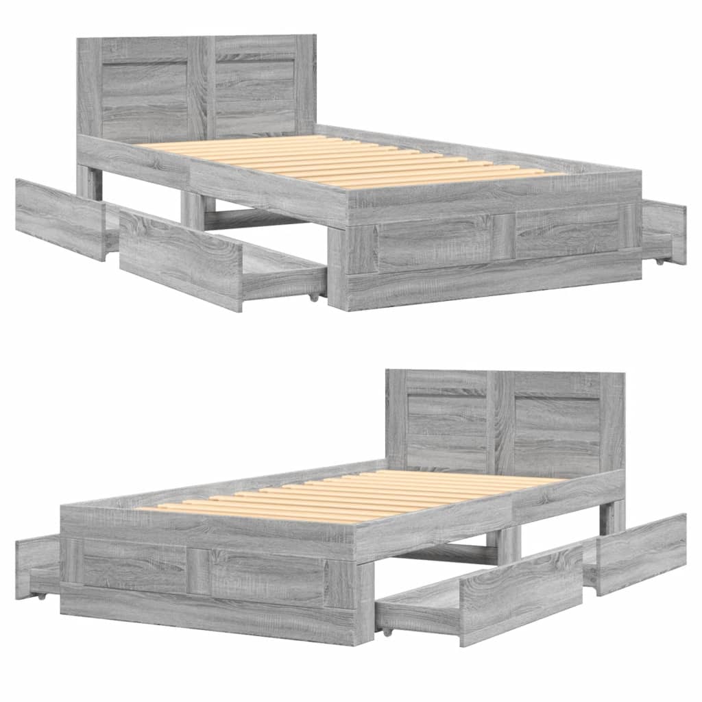 Bed Frame with Headboard without Mattress Concrete Grey 90x200 cm