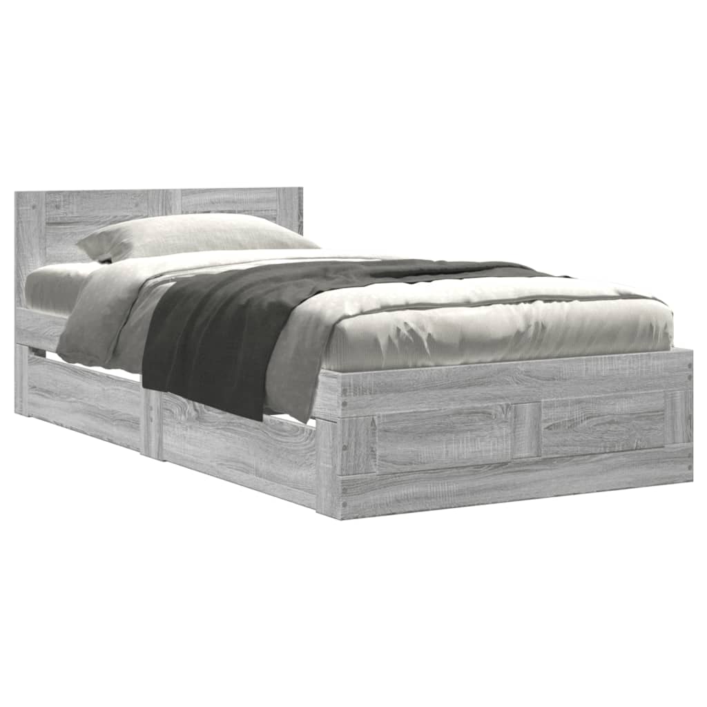 Bed Frame with Headboard without Mattress Grey Sonoma 90x200 cm