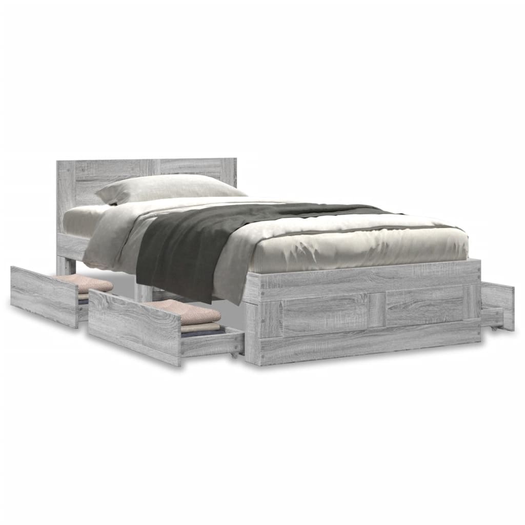 Bed Frame with Headboard without Mattress Grey Sonoma 90x200 cm