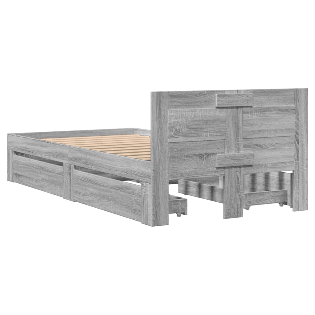 Bed Frame with Headboard without Mattress Grey Sonoma 90x200 cm