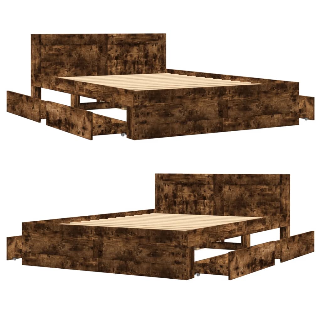 Bed Frame with Headboard without Mattress Smoked Oak 140x190 cm
