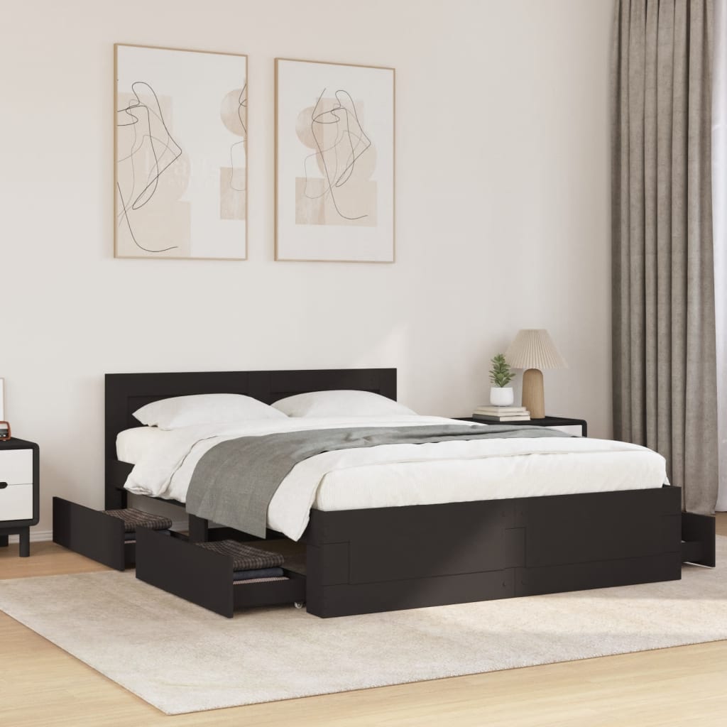 Bed Frame with Headboard without Mattress Black 120x190 cm Small Double