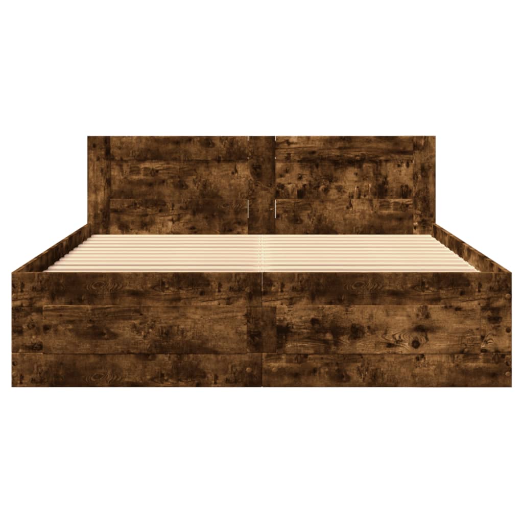 Bed Frame with Headboard without Mattress Smoked Oak 120x190 cm Small Double